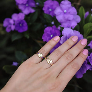 Personalized Birthstones Signet Initial Ring