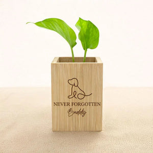 Personalised Pet Line Drawing Dog Cat Paw Print Wooden Flower Pot Sympathy Memorial Gift for Loss of Pet