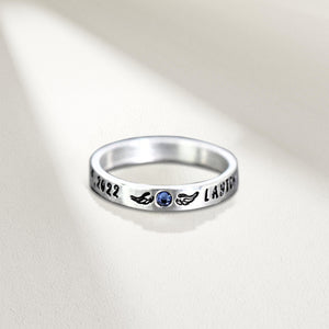 Personalized Memorial Birthstone Ring with Engraved Name & Date