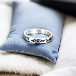 Personalized Memorial Birthstone Ring with Engraved Name & Date