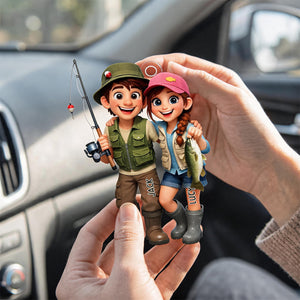 Personalized Acrylic Hanging Ornament – Fishing Couple Cartoon Design | Keepsake For Lake-Loving Partners