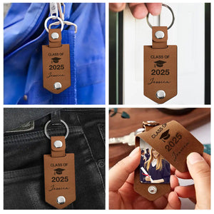 Let The Journey Begin Graduation Gift - Personalized Leather Photo Keychain