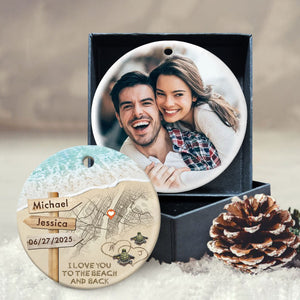 Personalized Couple Turtle City Map Ceramic Ornament - Custom Map & Photo Gift
