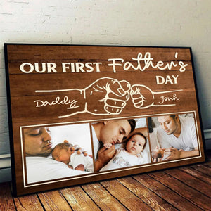First Father’s Day Custom Fist Bump Canvas Poster, Personalized New Daddy Photo Gifts