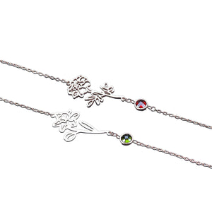 Personalized Birth Flower & Birthstone Bracelet- Jewelry Gift for Family/Friends/Sisters