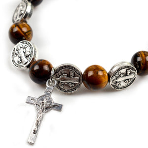 Cross Rosary Bracelet-Tiger Eye Beads
