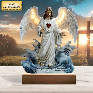 With God All Things Are Possible - Personalized Christian Shaped Plaque Light Base