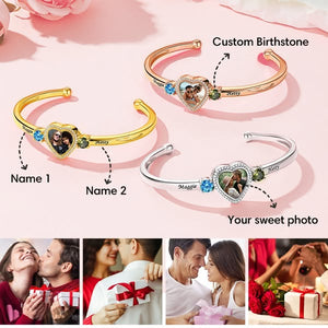 Personalized Birthstone Photo Card Cuff Bracelet For Women