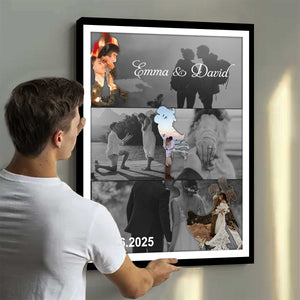 Met - Engaged - Married - Custom Photo Collage Wall Art Canvas Poster Personalized Couple Anniversary Wedding Gift
