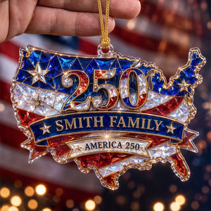 Personalized Custom Shape Acrylic Ornament, America 250th Hologram USA Map Ornament