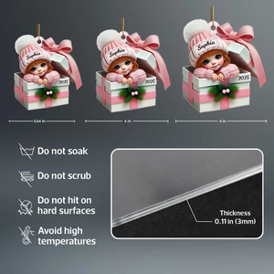 Kid Boy Girl Inside Gift Box Personalized Acrylic 2D Flat Ornament