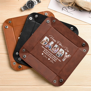 Custom Photo Happy Father's Day Family Personalized Leather Valet Tray