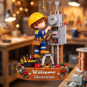 Personalized Electrician Christmas Ornament – Custom Name Electrical Panel & Tool Design Keepsake | Gift For Electricians & Apprentices