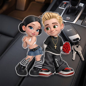 Personalized Y2K Style Couple Hanging Ornament โ Holding Roses | Romantic Gift For Him Or Her
