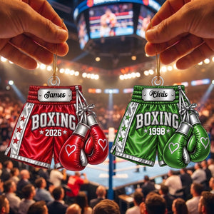 Personalized Boxing Gloves & Shorts Christmas Ornament 2026 โ Custom Name Acrylic Keepsake | Gift For Boxers & Coaches