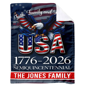 Custom Name Faith, Family & Freedom America 250 Years Patriotic Blanket