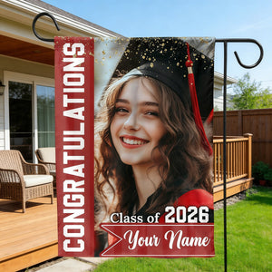 Congrats Photo Graduation Flags - Personalized Graduation Garden Flag - Graduation Class Of 2026