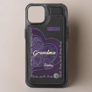 Personalized Heart Leather Flip Wallet Phone Case Gifts For Mom, Grandma