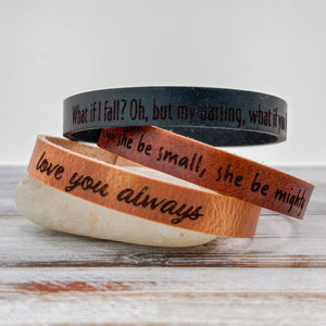 Personalized Leather Bracelet - Engraved Modern Minimalist Cuff