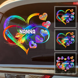 Personalized Grandma Mom Heart Rainbow Decal
