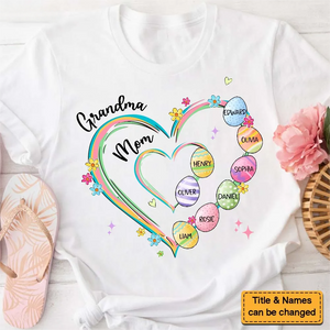 Heart Grandkid Name Easter Day - Personalized Pure Cotton T-Shirt Gift For Grandma Mom