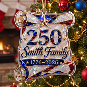Personalized 1776β2026 Hologram Scroll Acrylic Ornament β America 250th Family Keepsake Gift