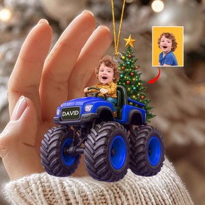 Custom Photo Kid On Car - Personalized Christmas Ornament