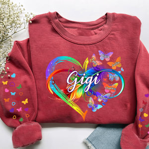 Grandma Mom Infinity Heart Butterflies Personalized Sleeve Printed Sweatshirt