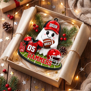 Personalized Football Ghost Christmas Ornament 2026 โ Custom Name & Team Keepsake | Gift For Football Players & Fans
