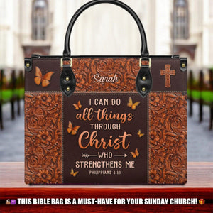 Personalized I can do all things through Christ who strengthen me-Bible Verse Leather Bag