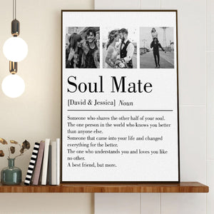 Soul Mate - Personalized Custom Couple Photo and Name Canvas Poster Valentine's Gift for Him, Her