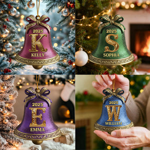 Custom Initial Gold Bell For Family, Merry Christmas 2025 - Personalized Ornament