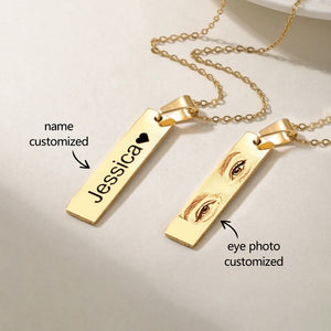 Personalized Eye Photo & Name Necklace, Couple Jewelry