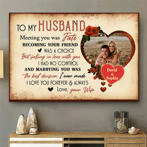 Meeting You Was Fate With Roses And Heart, Classic Personalized Poster, Gift For Husband, Wife