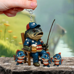 Personalized Hooked On Being Papa Fishing Dad Acrylic Keychain