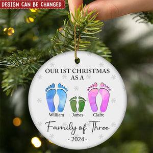 First Christmas As A Family Of Four Footprints - Personalized Ceramic Ornament