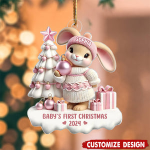 Cute Bunny Baby's First Christmas Personalized Acrylic Ornament Gift For Newborns