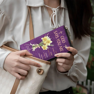 Personalized God Says You Are Birth Flower Bouquet PU Leather Long Wallet Gift for Christian