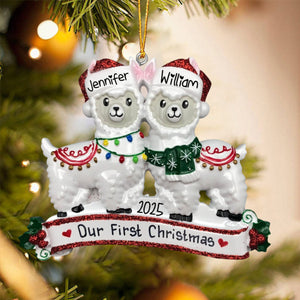Two Llamas Couples Personalized Christmas Ornament