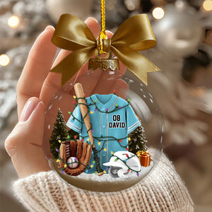 Baseball Life - Personalized Baseball Plain Shirt with Helmet & Gloves Christmas Ornament