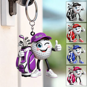 Cute Hugging Golf Bag With Golf Clubs Keychain - Personalized Golf Mascot Keychain Gift for Male & Female Golfer