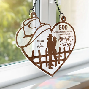 God Blessed The Broken Road Country Vibe Couple Personalized Custom Acrylic Suncatcher