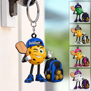 Cool Male & Female Pickleball Player Keychain- Personalized Pickleball Mascot Keychain Gift for Pickleball Enthusiast