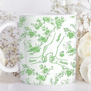 Mom & Kids Hands Holding Outline Chinoiseries Pattern Personalized Mug