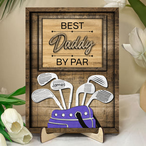 Dad Or Grandpa Golf Best Dad By Par Family - Personalized 2-Layered Wooden Plaque