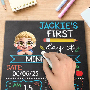 Kid Resting On Arms First Day Of School - Personalized School Sign Gift For Kid, Baby