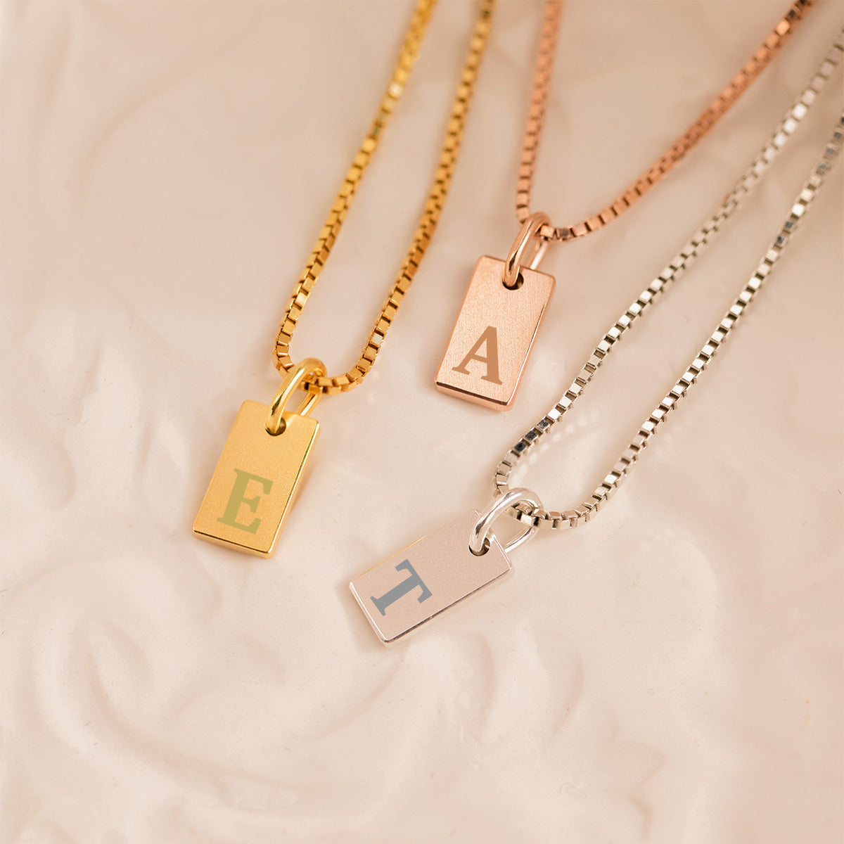 Personalized Dainty Initial Tag Engraved Letter Pendant Necklace