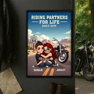 Bikers Couple Riding Partners For Life Personalized Poster Gift For Him & Her