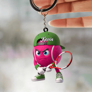 Ready Position Tennis Keychain Personalized Cool Tennis Ball Mascot Keychain