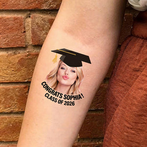Congratulations Class Of 2026, Custom Temporary Tattoo With Personalized Photo, Text Name And Hashtag, Fake Tattoo, Graduation Gift